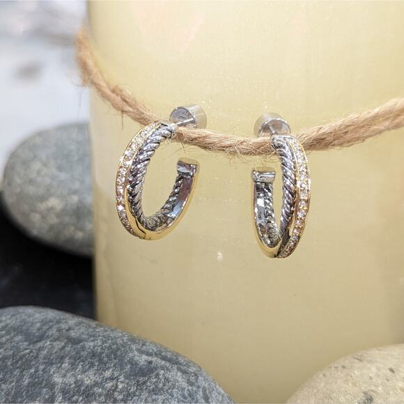 GOLD SILVER Two Tone Sparkle Twisted Rope Hoop Earrings - Picture 11 of 16
